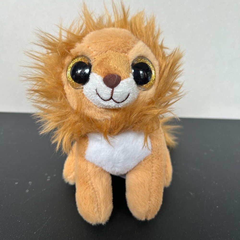 Tan and White Plush Stuffed Lion Toy with Kawaii Features